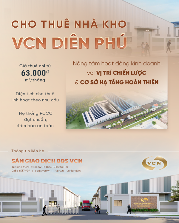 CHO THUÊ NHÀ KHO VCN DIÊN PHÚ  - CHỈ TỪ 63.000Đ/M2/THÁNG