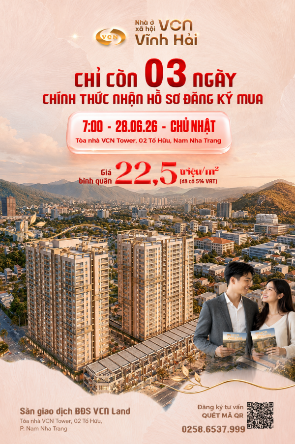 CHỈ CÒN 03 NGÀY CHÍNH THỨC TIẾP NHẬN HỒ SƠ MUA NHÀ Ở XÃ HỘI VCN VĨNH HẢI