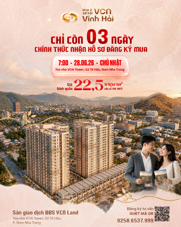 CHỈ CÒN 03 NGÀY CHÍNH THỨC TIẾP NHẬN HỒ SƠ MUA NHÀ Ở XÃ HỘI VCN VĨNH HẢI