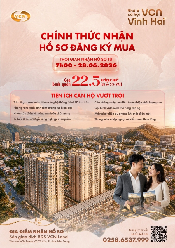 THÔNG BÁO CHÍNH THỨC TIẾP NHẬN HỒ SƠ MUA NHÀ Ở XÃ HỘI VCN VĨNH HẢI - TỪ 07H00 NGÀY 28/06/2026