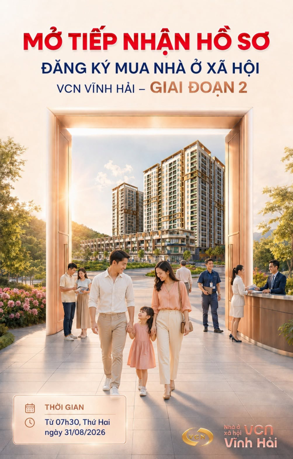 MỞ TIẾP NHẬN HỒ SƠ ĐĂNG KÝ MUA NHÀ Ở XÃ HỘI VCN VĨNH HẢI – GIAI ĐOẠN 2