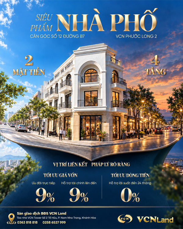 Nhà phố trung tâm Nam Nha Trang 2 mặt tiền – Cơ hội khai thác kinh doanh tại VCN Phước Long 2