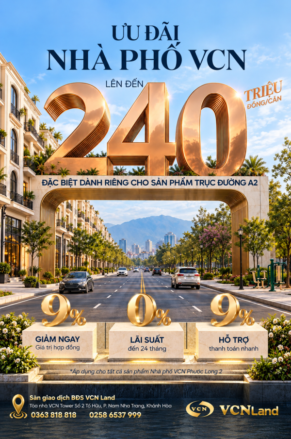 NHÀ PHỐ VCN PHƯỚC LONG 2: ƯU ĐÃI ĐẾN 240 TRIỆU ĐỒNG/CĂN