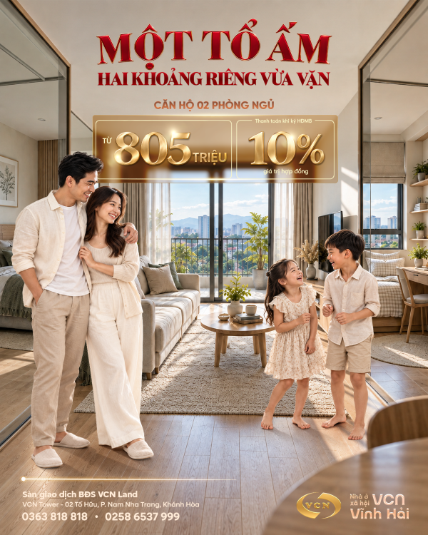 Nhà ở xã hội VCN Vĩnh Hải: Căn hộ 2 phòng ngủ từ 805 triệu đồng